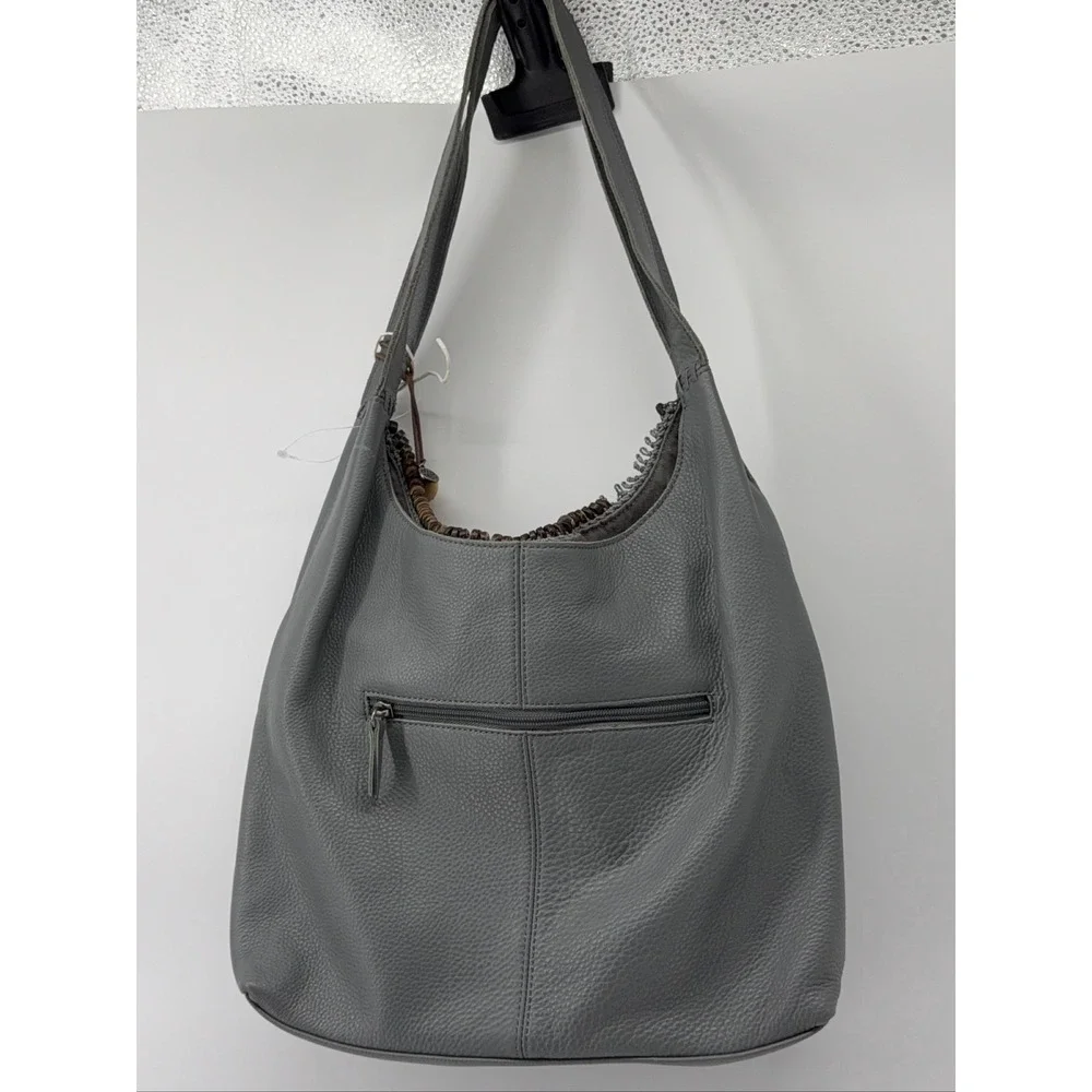 The Sak Huntley Hobo Bag Gray Leather Medium Western Crochet Tassel Read